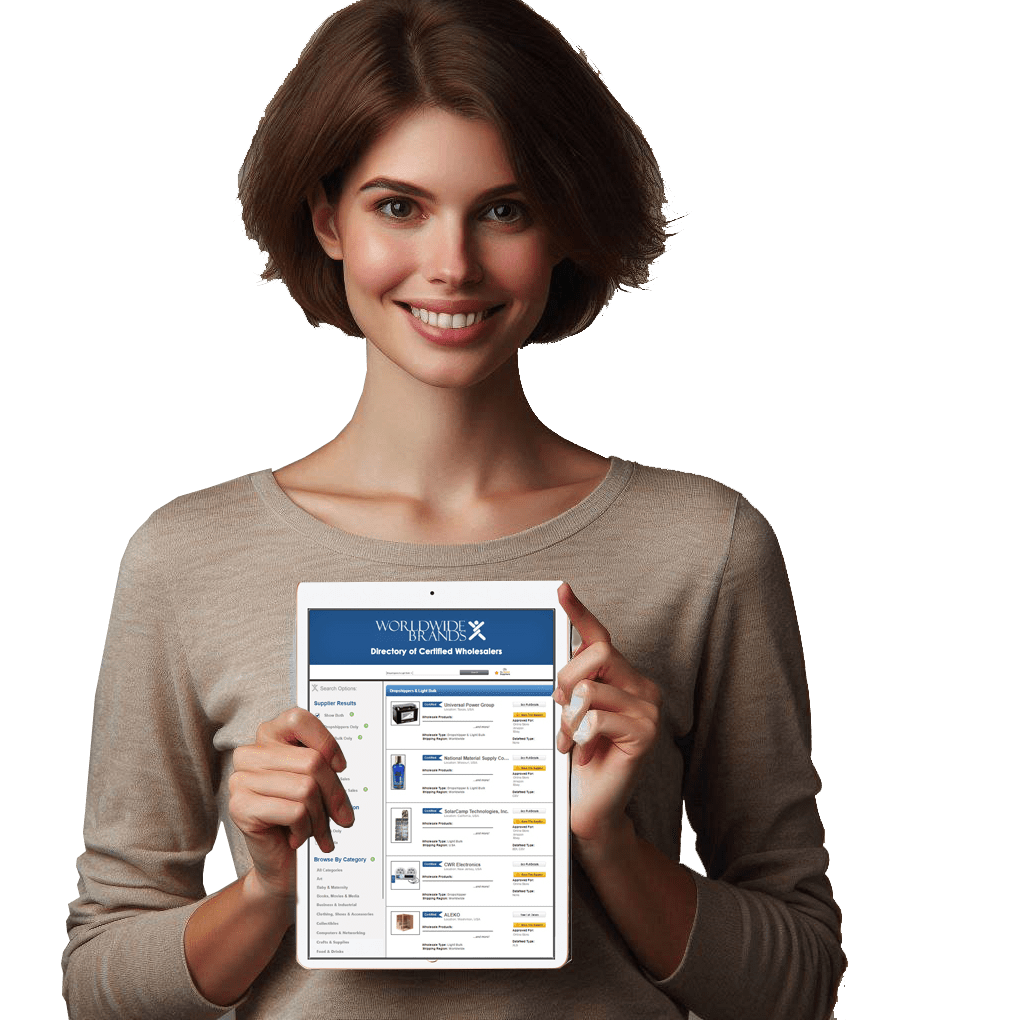 woman holding ipad to show the directory with dropshippers